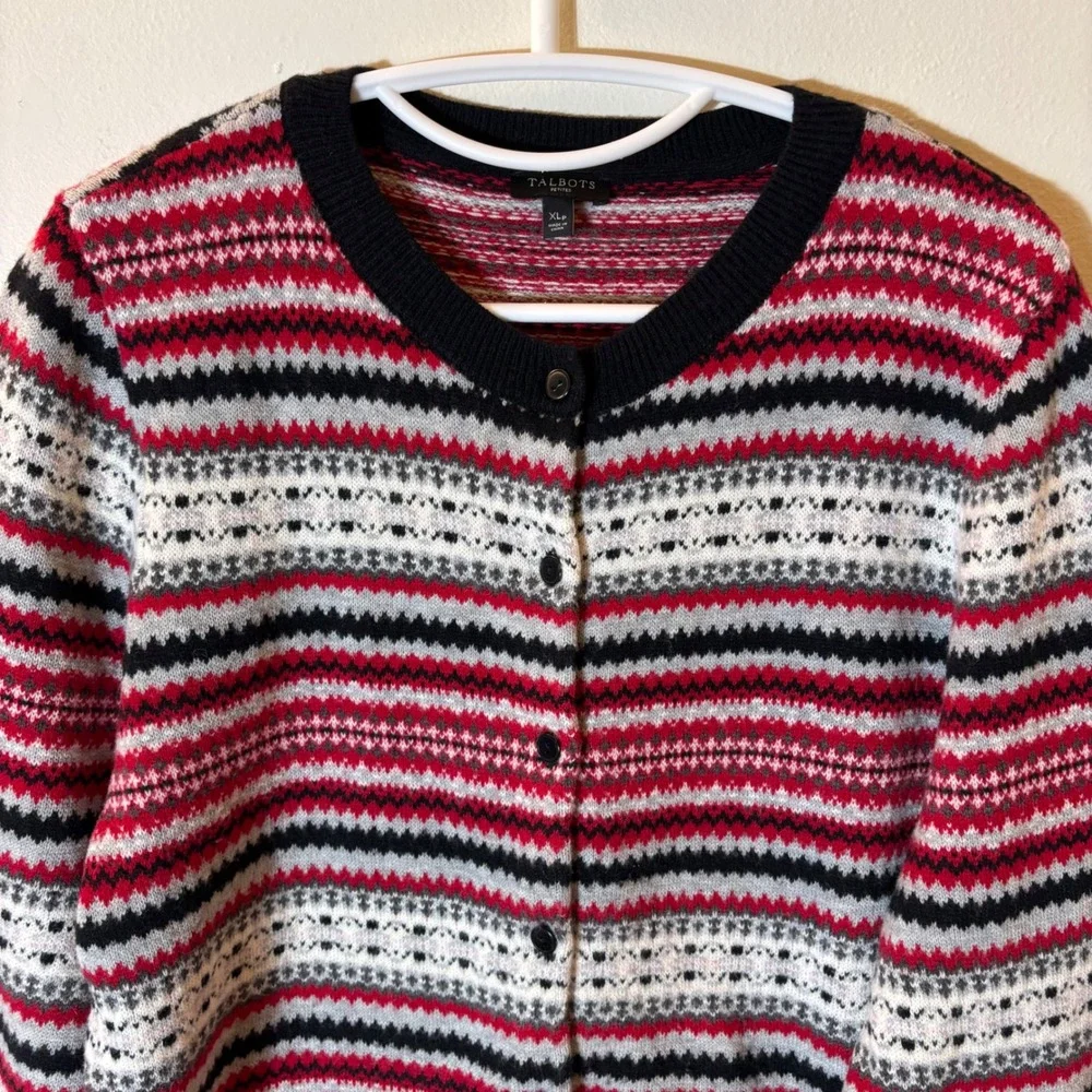 Talbots Petites Fair Isle Lambswool Blend Cardigan Sweater Size XLp‎